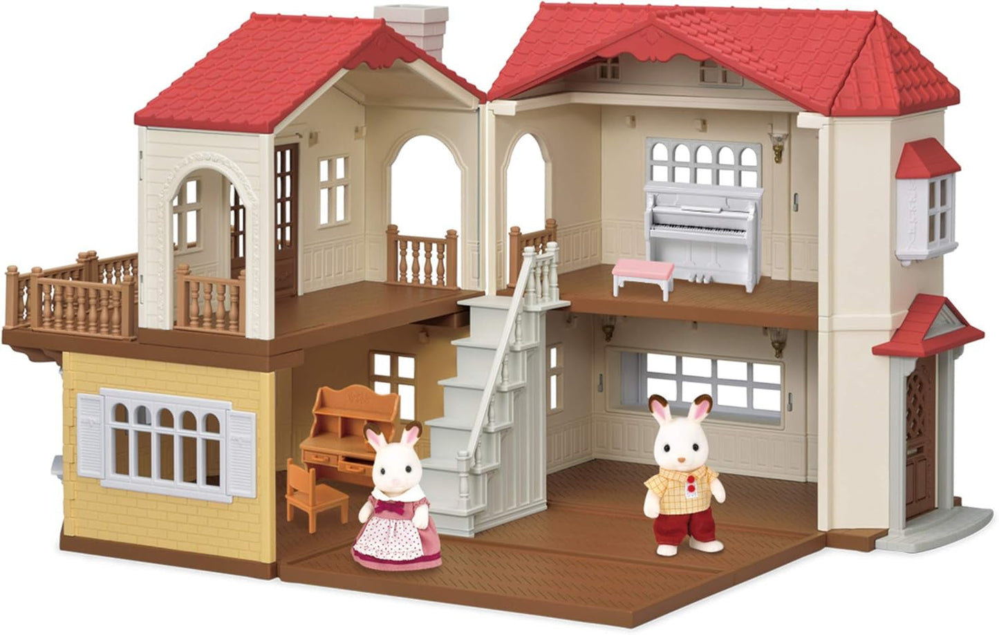 Red Roof Grand Mansion Gift Set, Dollhouse Playset with 3 Figures,
