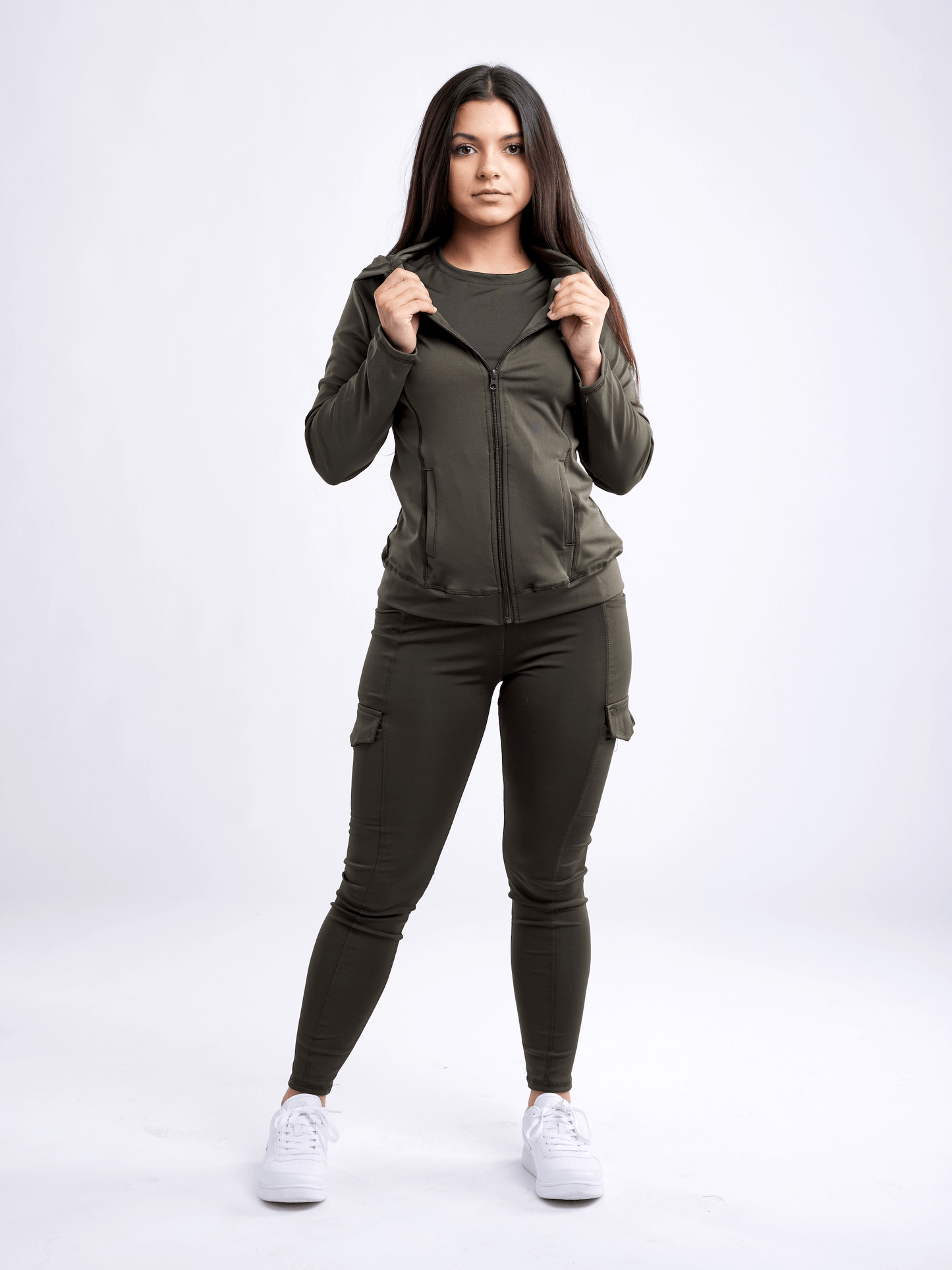 Athletic Fitted Zip-Up Hoodie Jacket with Pockets - ZYTU