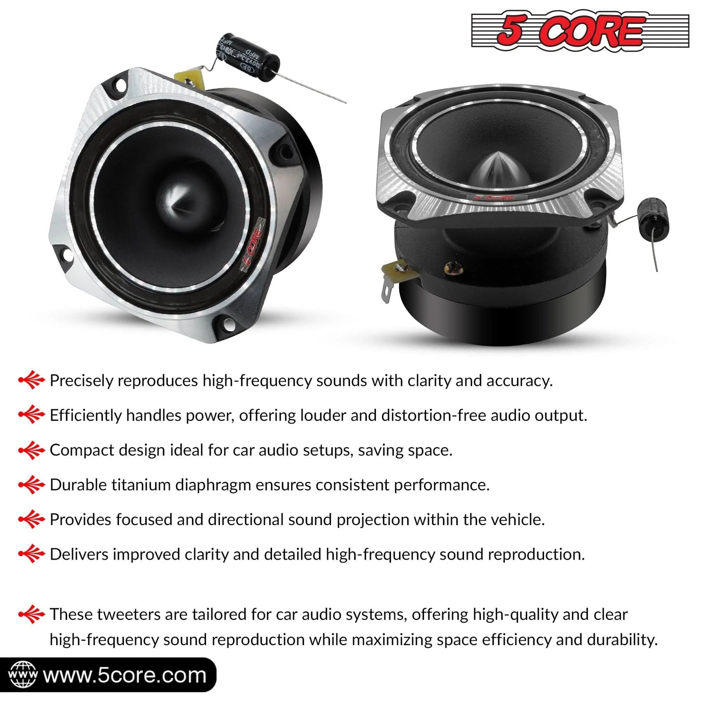 5Core Tweeters Speakers Car Audio Pair 600W Peak 3.5 Inch Super