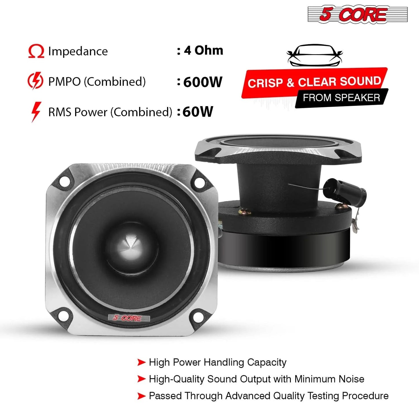 5Core Tweeters Speakers Car Audio Pair 600W Peak 3.5 Inch Super