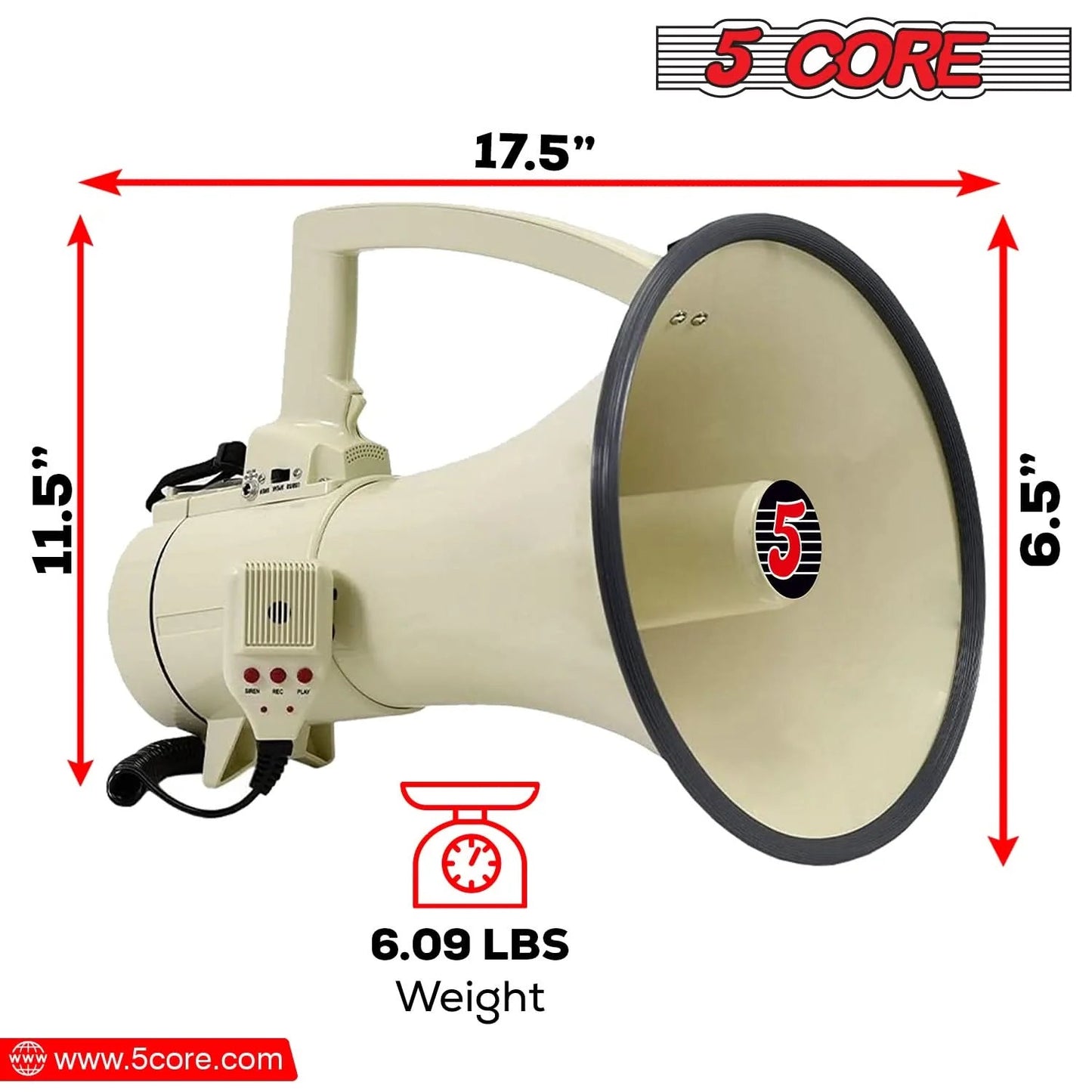 5Core Megaphone Bullhorn Speaker 100W Professional Bull Horn Battery