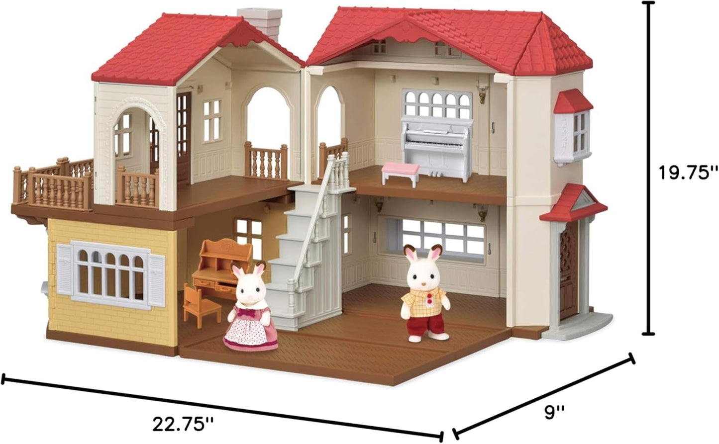 Red Roof Grand Mansion Gift Set, Dollhouse Playset with 3 Figures,