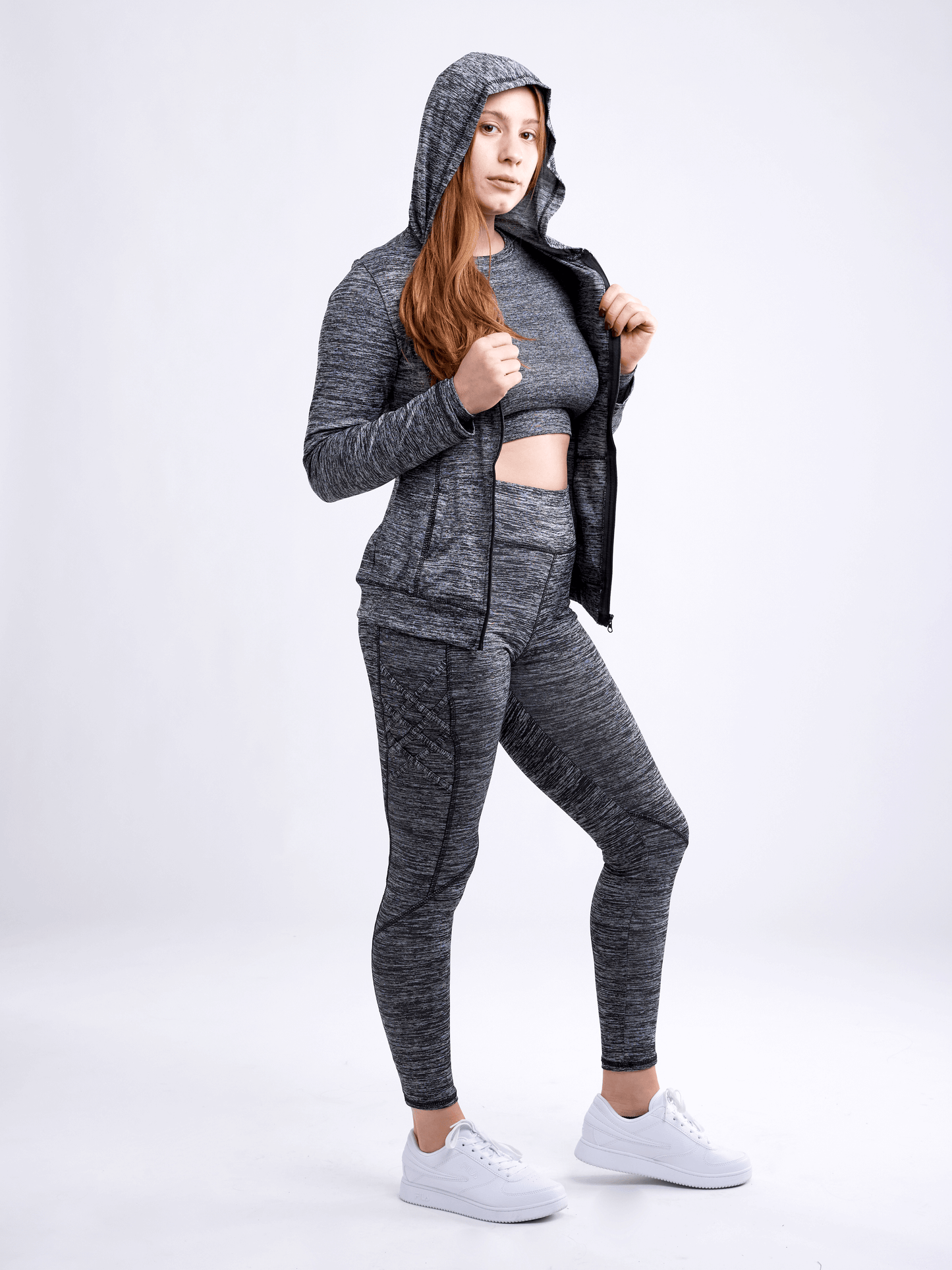 Athletic Fitted Zip-Up Hoodie Jacket with Pockets - ZYTU