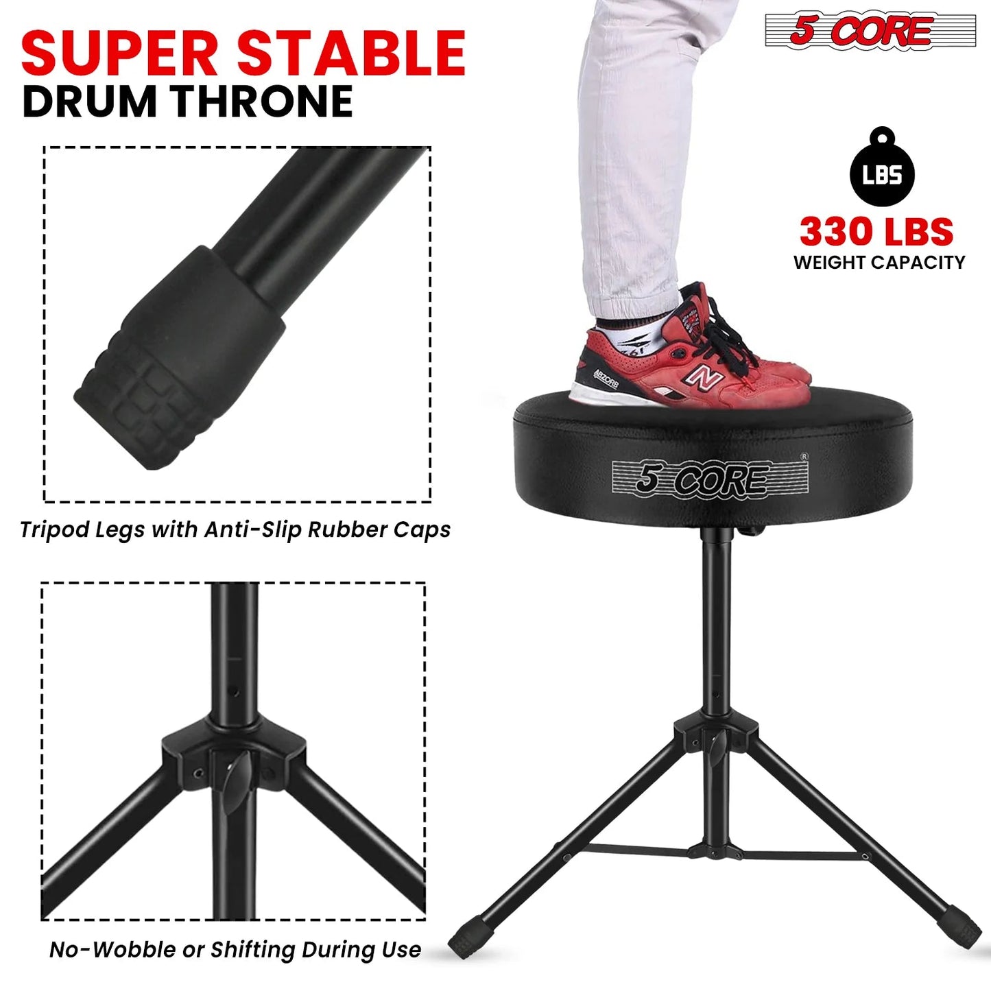 5Core Drum Throne Adjustable Guitar Stool Padded Drummer Seat for