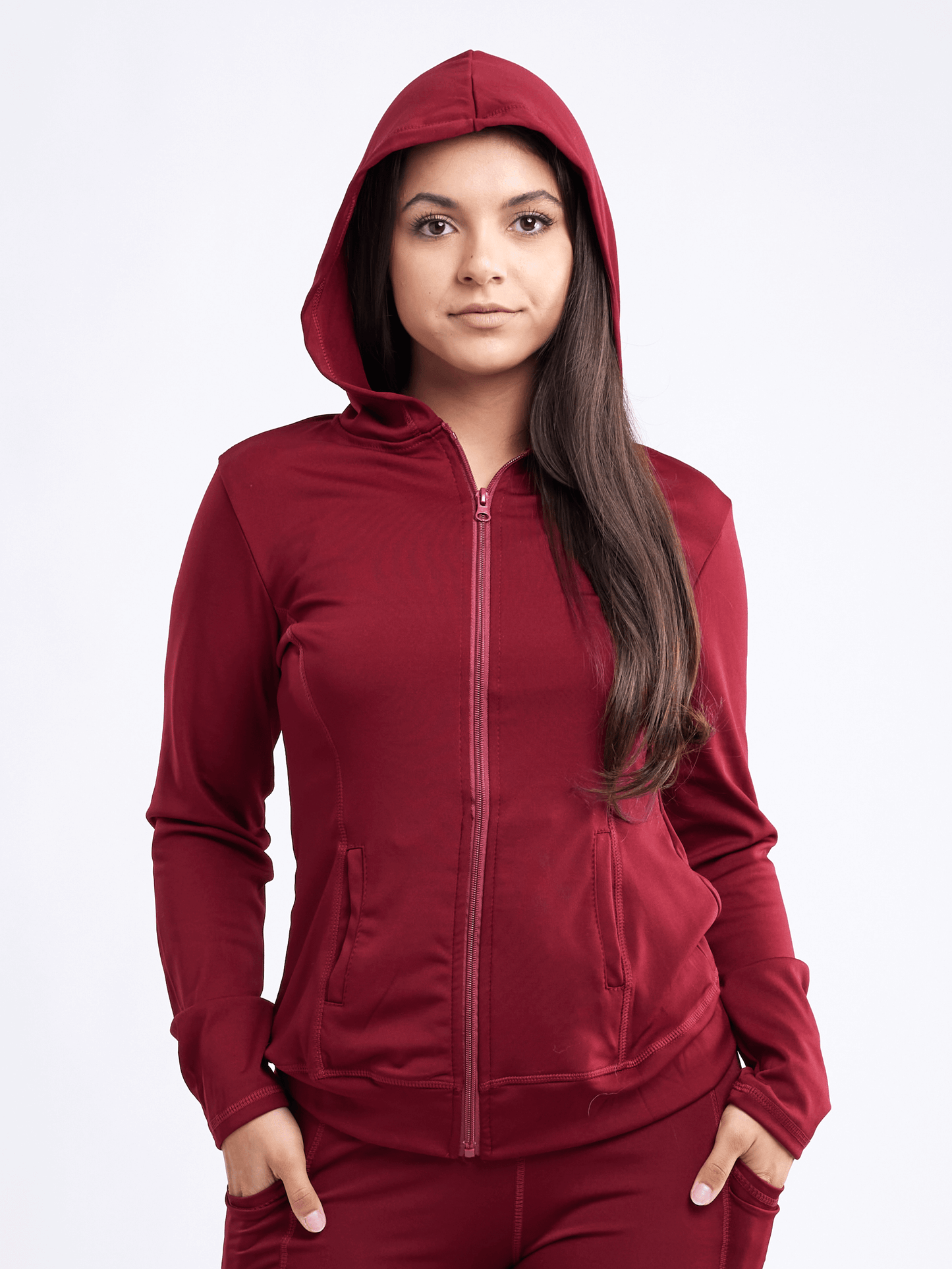 Athletic Fitted Zip-Up Hoodie Jacket with Pockets - ZYTU