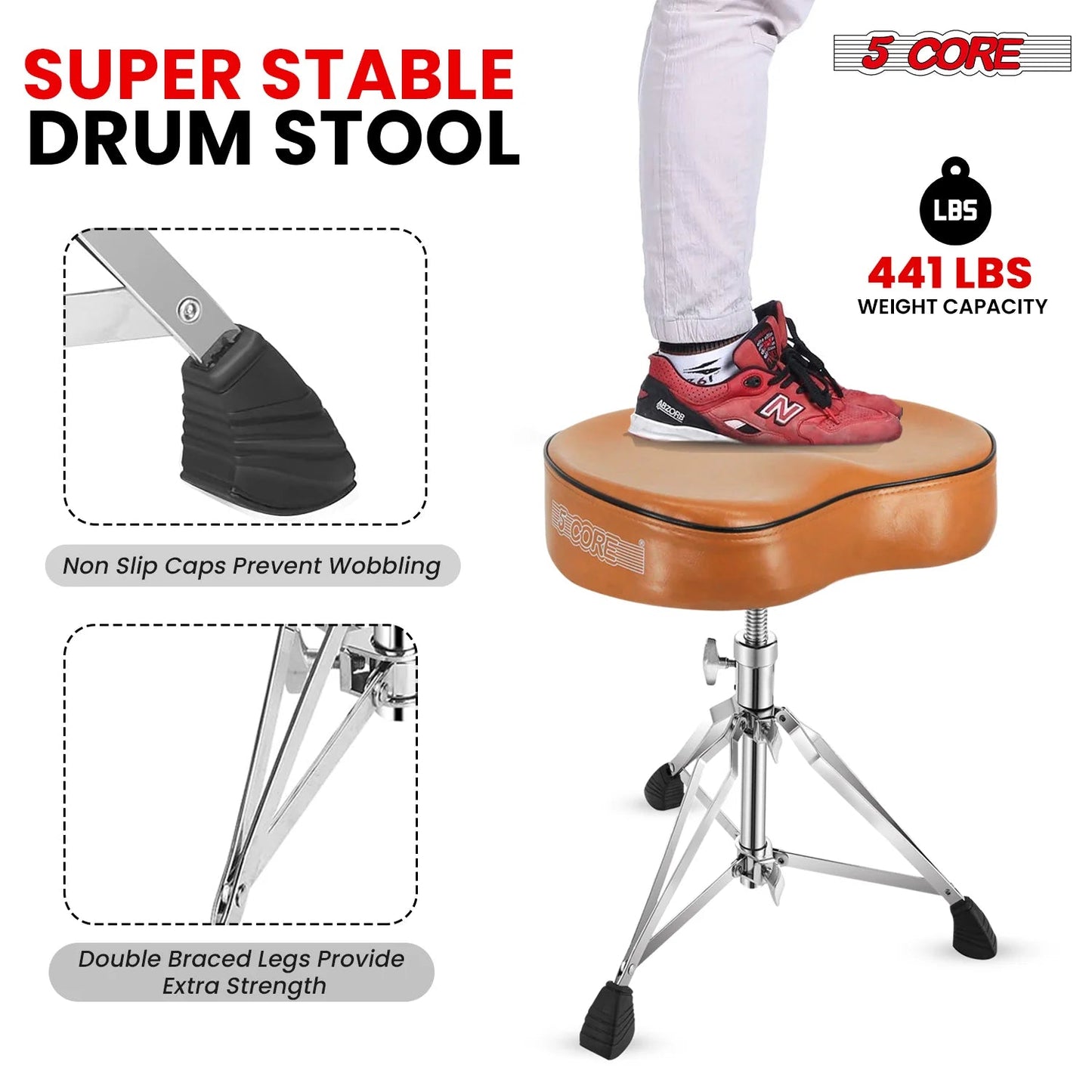 5Core Drum Throne Padded Guitar Stool Saddle Drummer Seat for Adults &