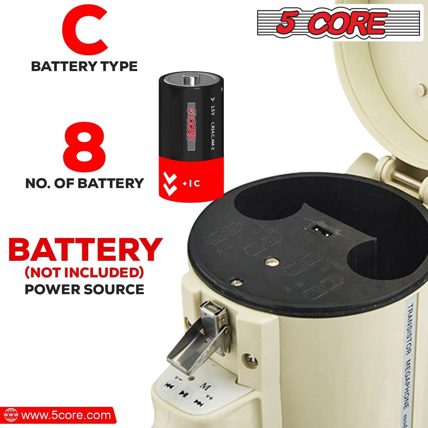 5Core Megaphone Bullhorn Speaker 100W Professional Bull Horn Battery