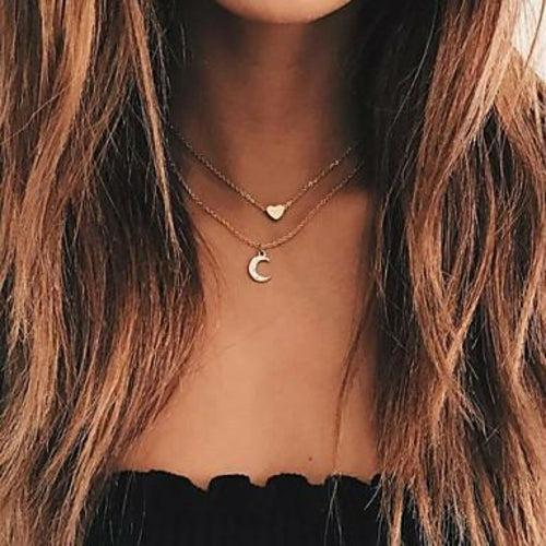 Moon and Heart Two Layer Necklace - ZYTU