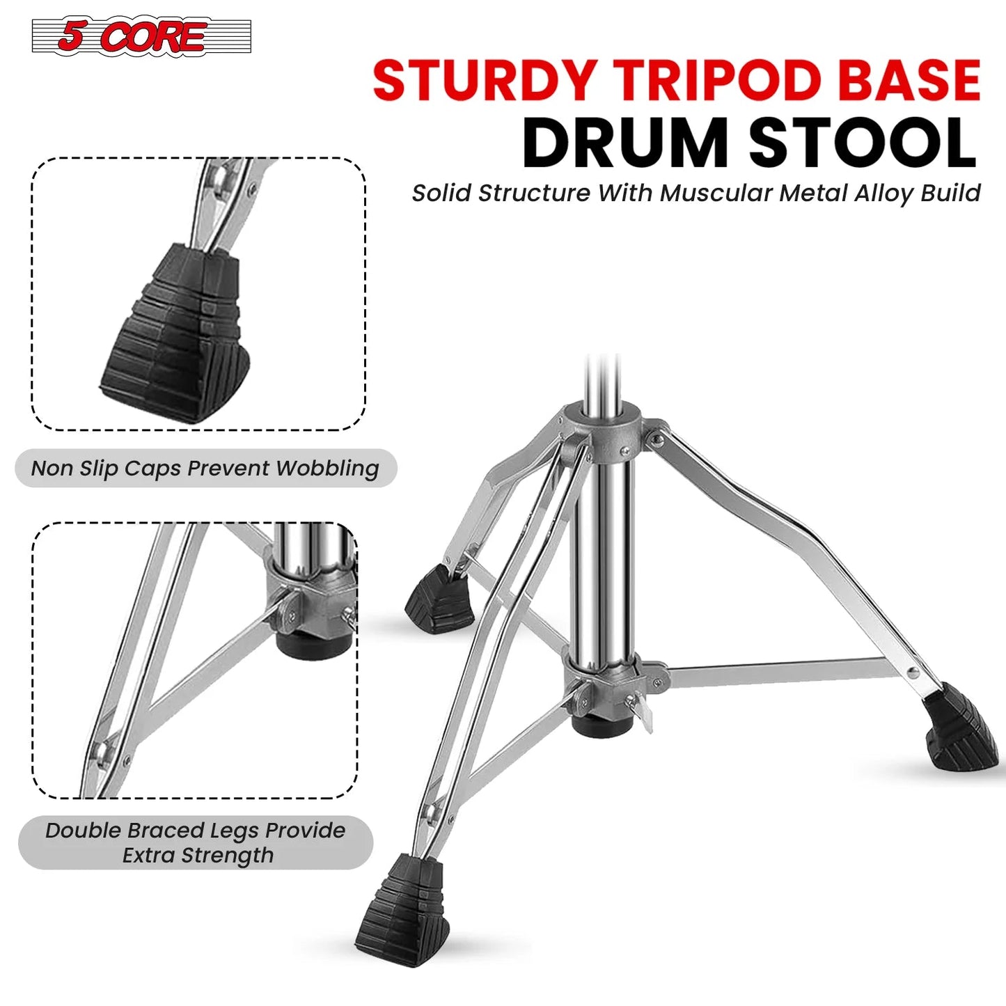 5Core Drum Throne Padded Guitar Stool Backrest Drummer Seat for Adults