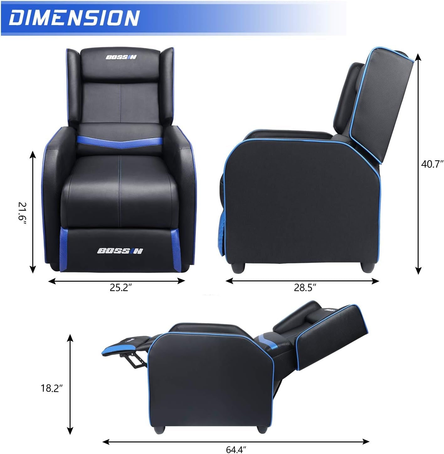 Gaming Recliner Chair for Adults in Blue - ZYTU