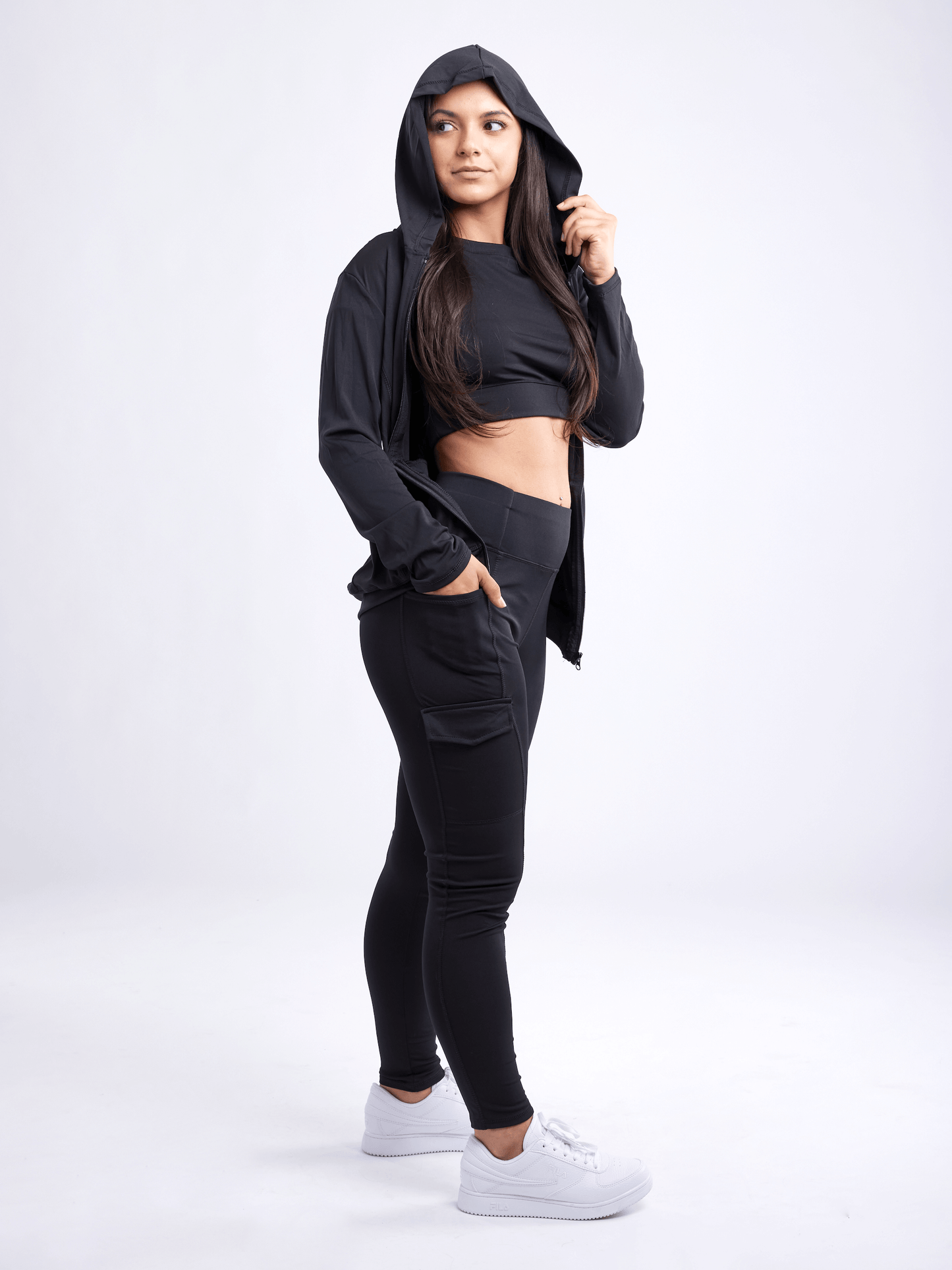 Athletic Fitted Zip-Up Hoodie Jacket with Pockets - ZYTU