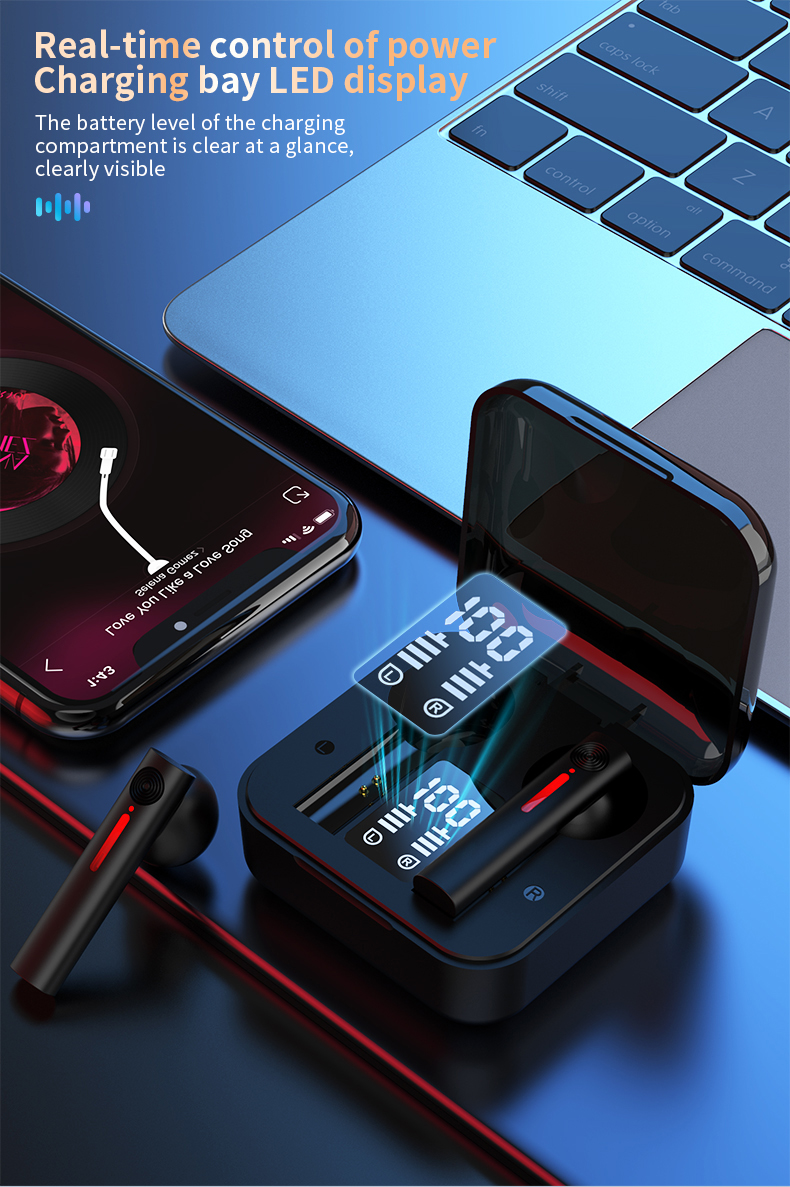 Bluetooth Earphones LED Wireless TWS with Microphone - ZYTU