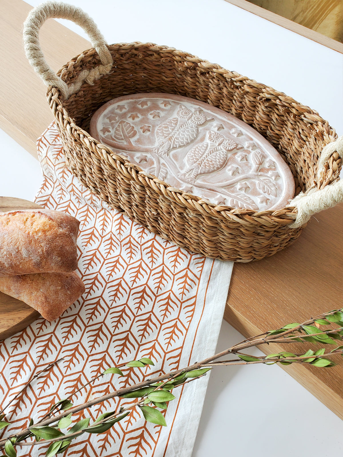 Bread Warmer & Basket Gift Set with Tea Towel - Owl Oval - ZYTU
