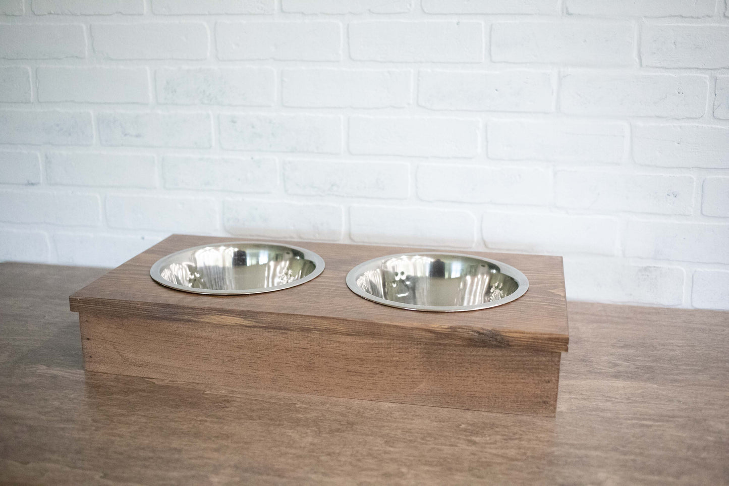 Wooden Pet Feeder with Stainless Steel Bowls, Raised Dog Food Stand - ZYTU