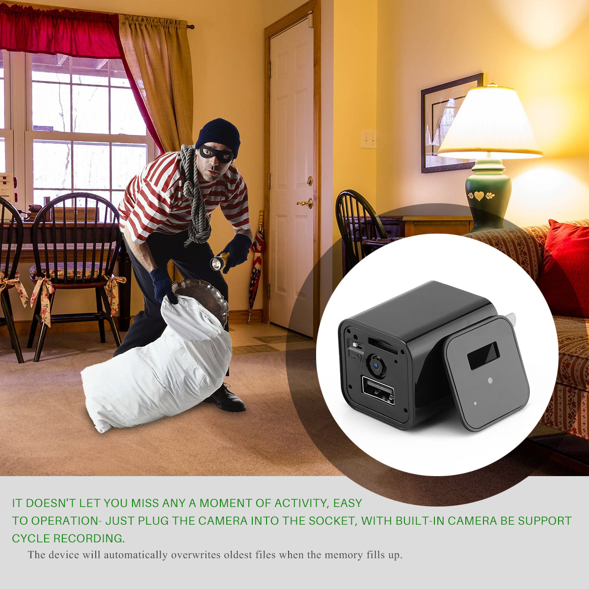 HD 1080P Hidden Camera USB Charger Home Security - ZYTU