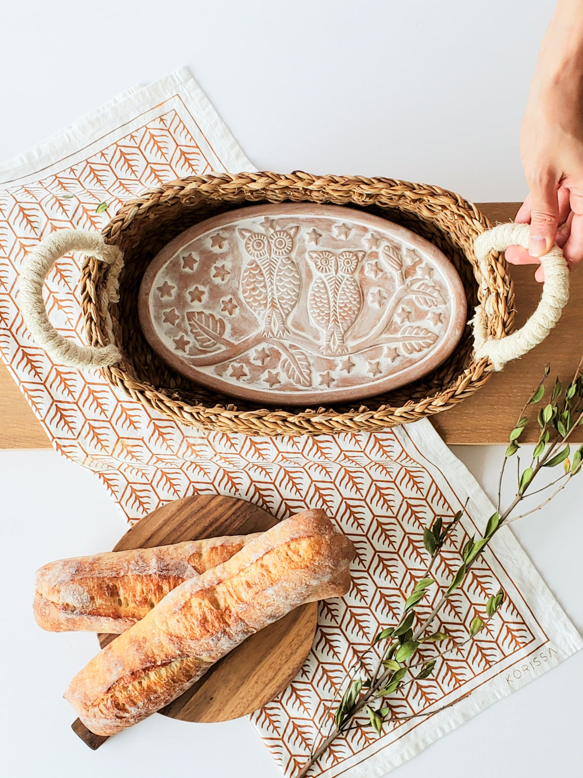 Bread Warmer & Basket Gift Set with Tea Towel - Owl Oval - ZYTU