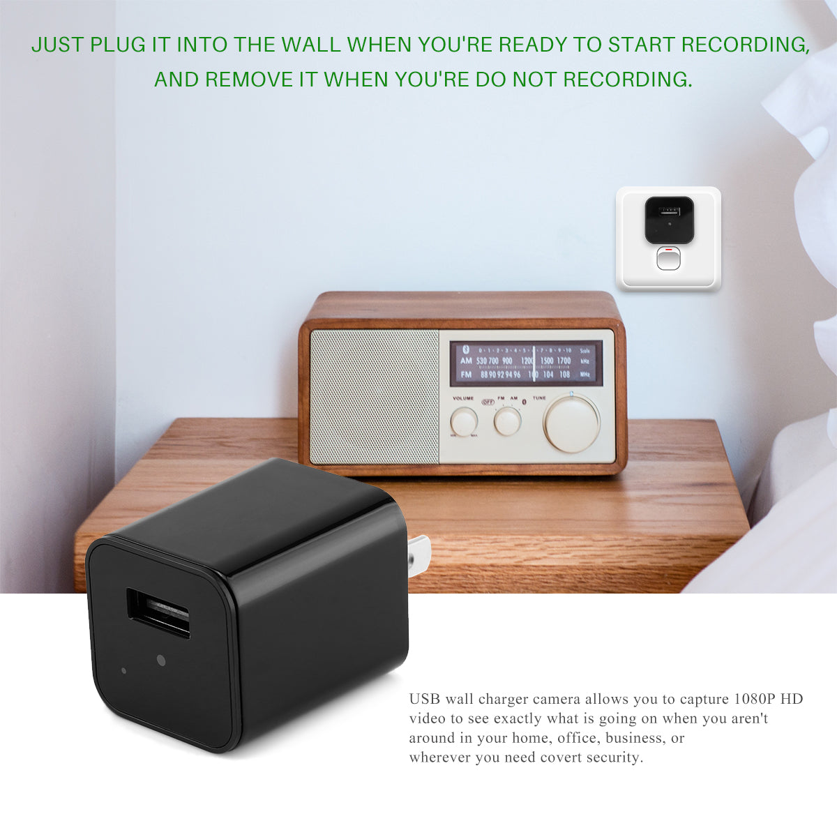 HD 1080P Hidden Camera USB Charger Home Security - ZYTU