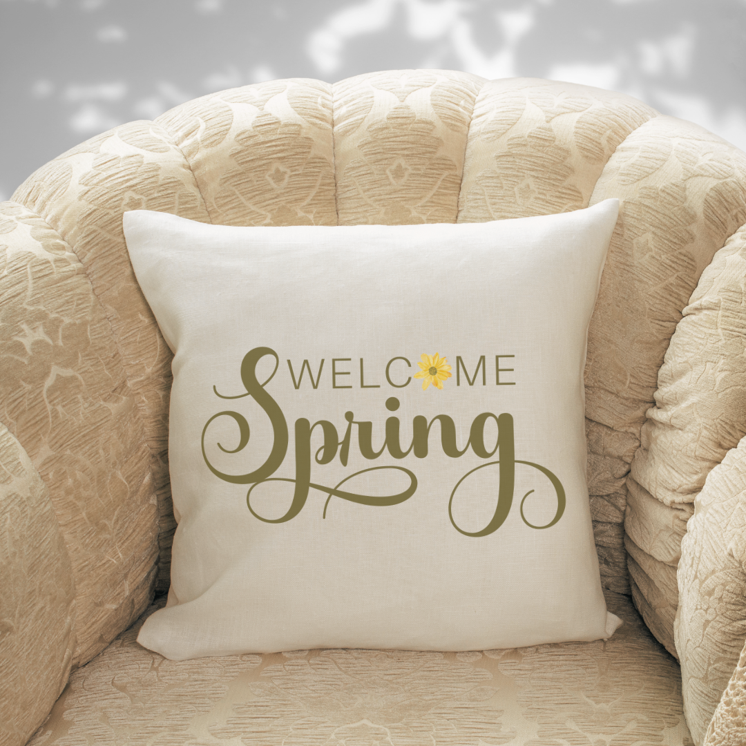 Welcome Spring Text Pillow Cover