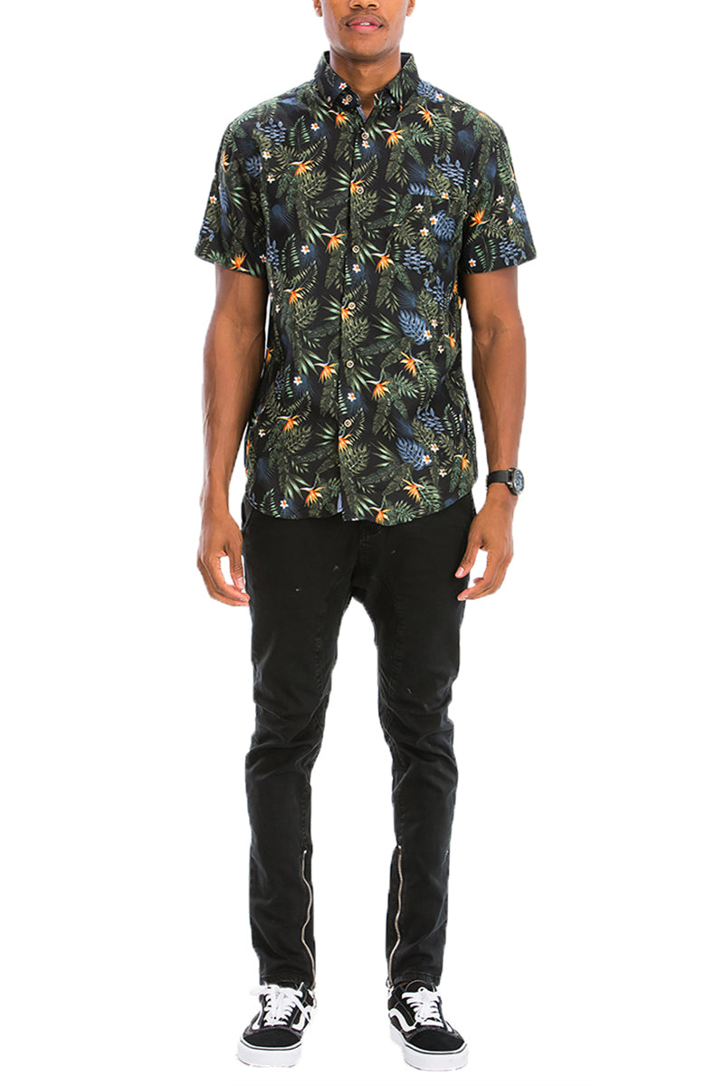 Hawaiian Print Button Down Shirt - ZYTU