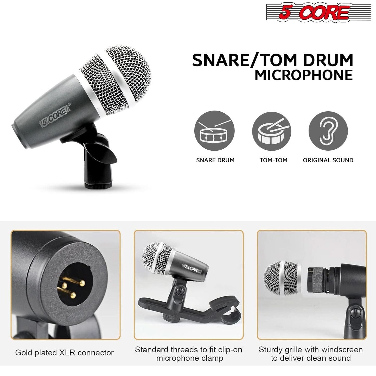 5Core Drum Mic Kit 9 Pcs Kick Basstom Snare Dynamic Mics Instrument