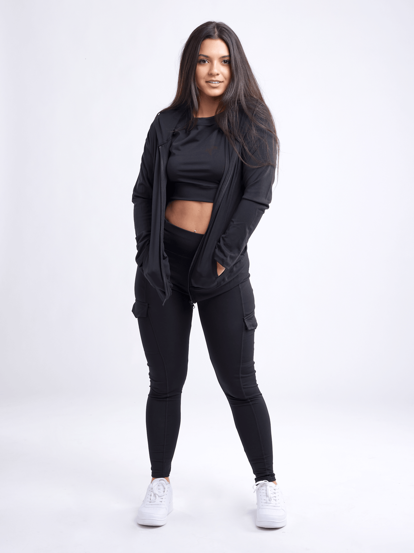 Athletic Fitted Zip-Up Hoodie Jacket with Pockets - ZYTU