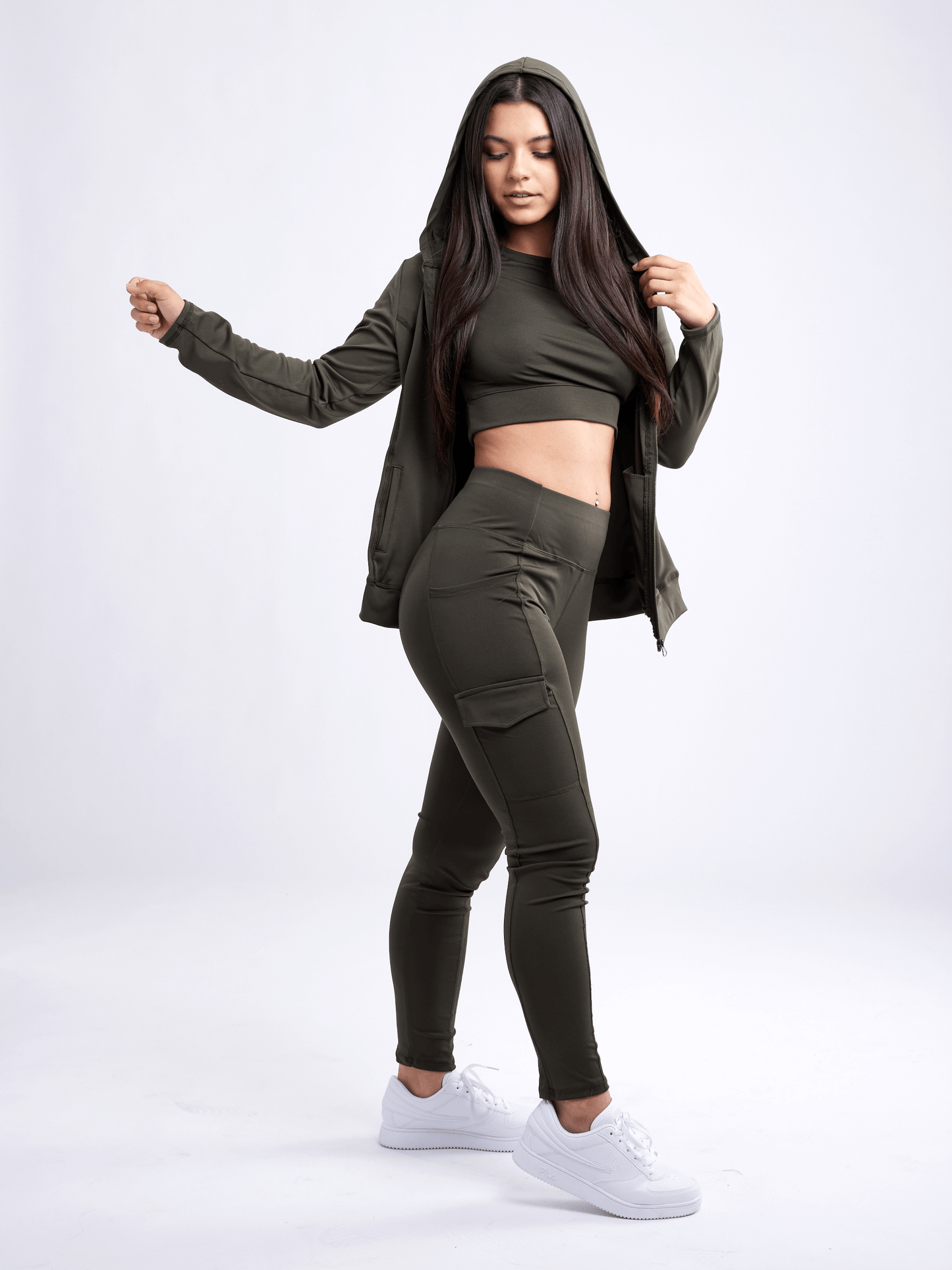 Athletic Fitted Zip-Up Hoodie Jacket with Pockets - ZYTU