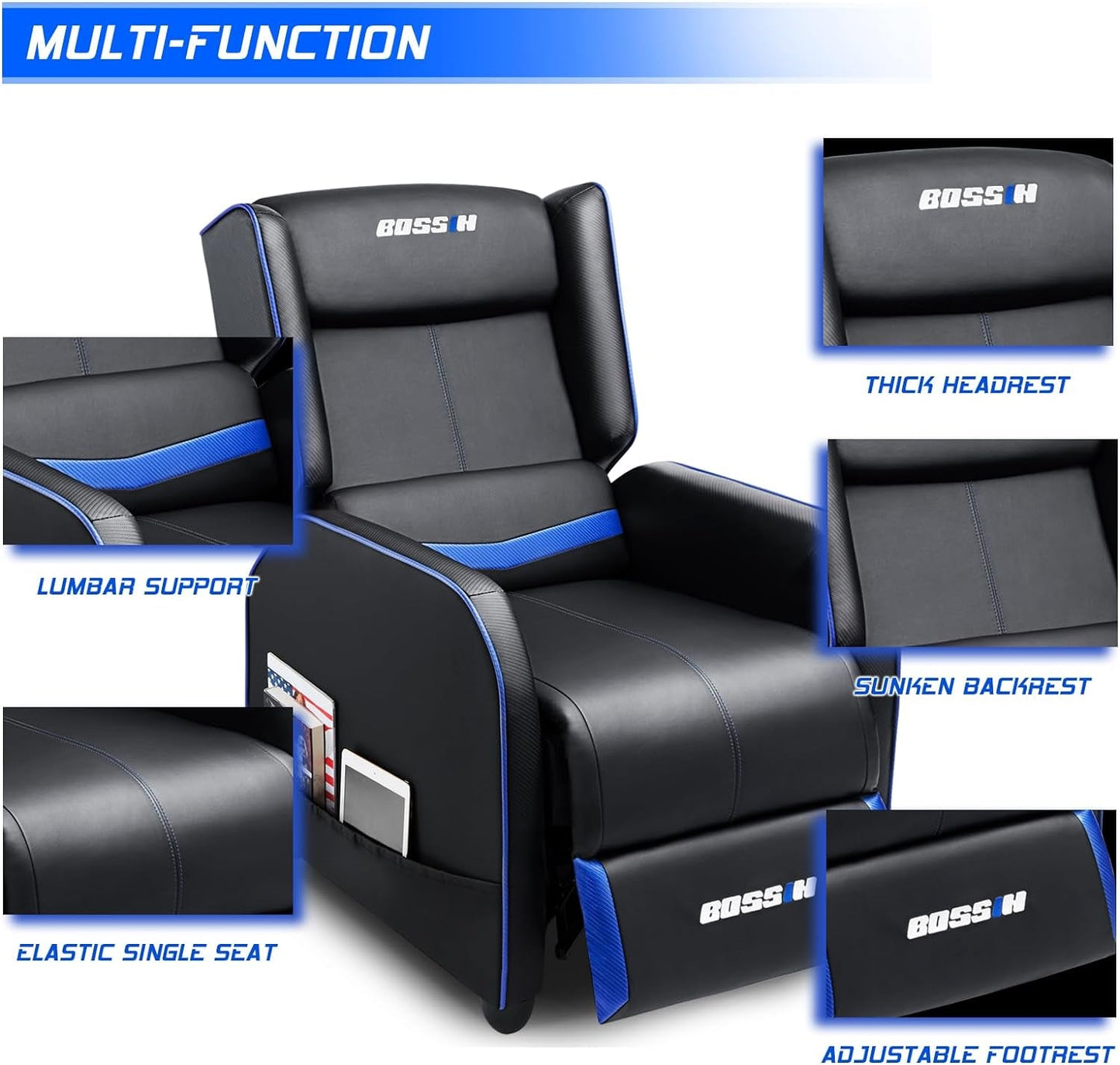 Gaming Recliner Chair for Adults in Blue - ZYTU