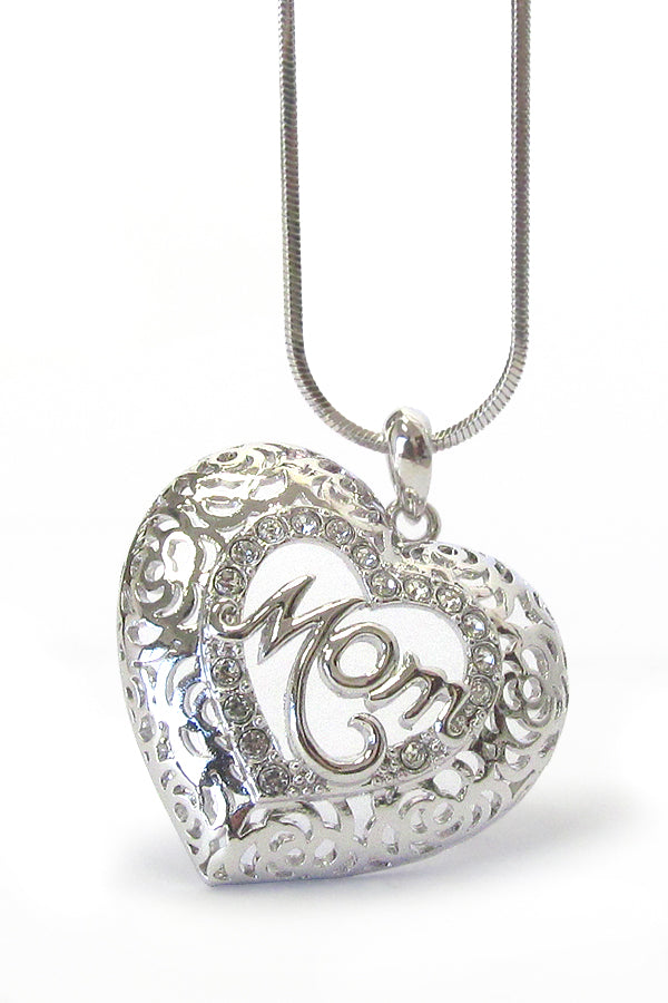 MADE IN KOREA WHITEGOLD PLATING MOTHERS DAY CRYSTAL MOM HEART PENDANT