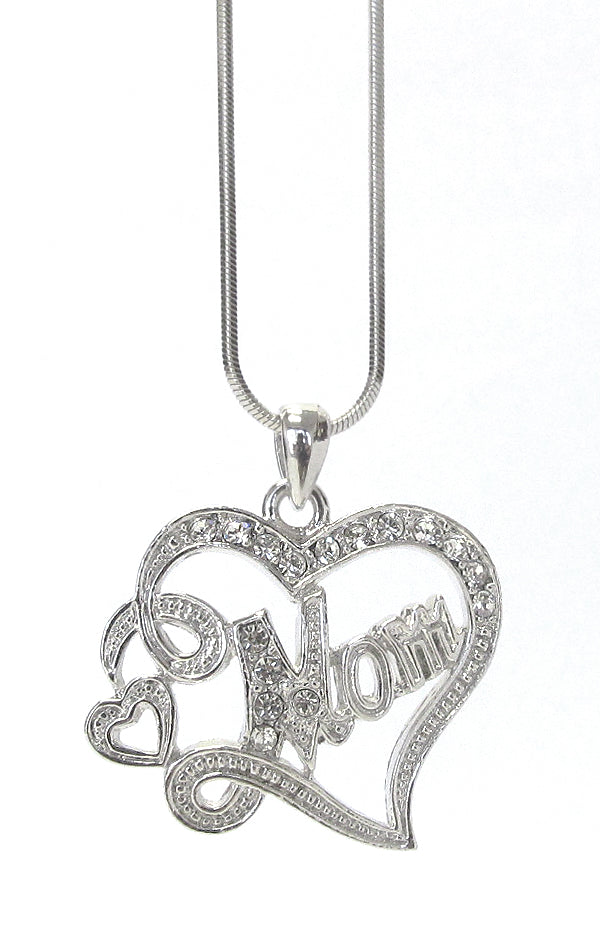 MADE IN KOREA WHITEGOLD PLATING CRYSTAL MOTHERS DAY HEART PENDANT