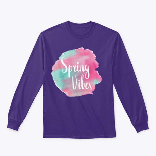Spring Vibes Watercolor Pink Lettering Design T-shirt_copy_by_System
