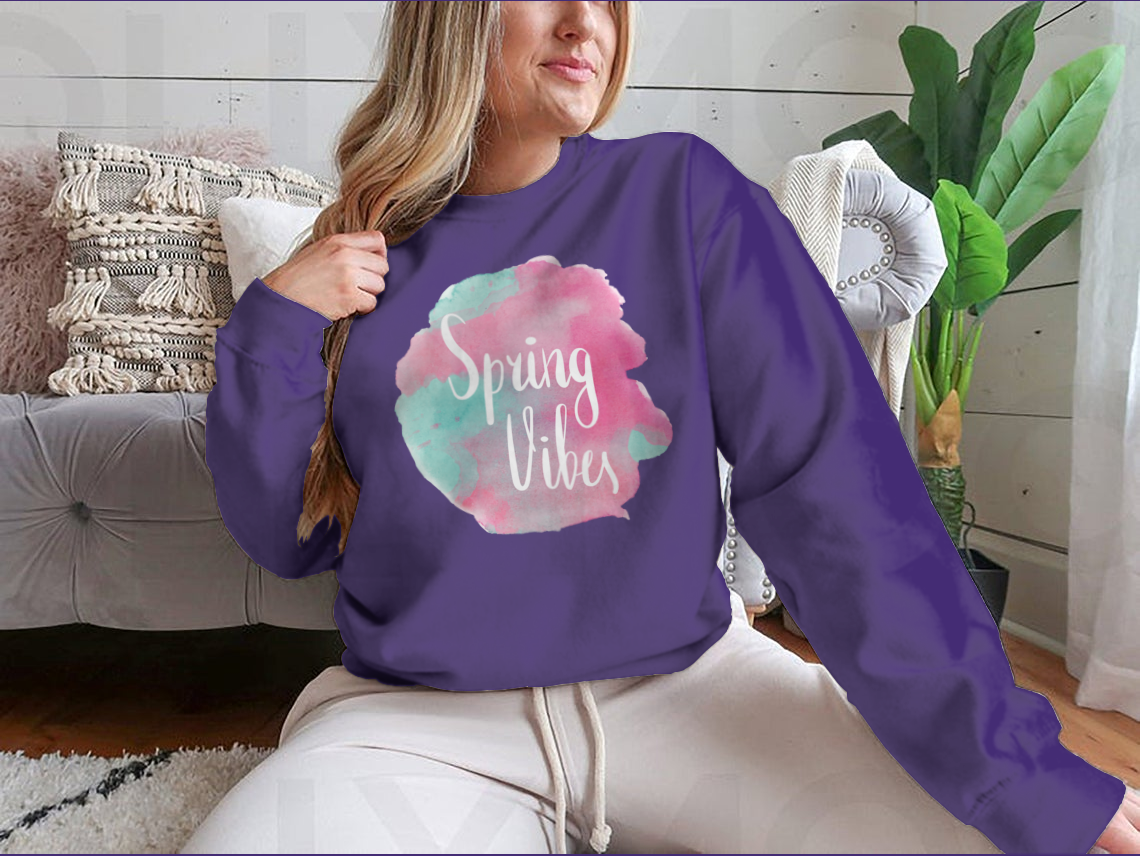 Spring Vibes Watercolor Pink Lettering Design T-shirt_copy_by_System