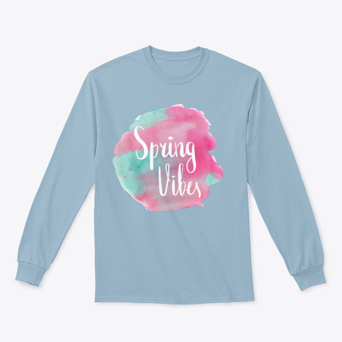 Spring Vibes Watercolor Pink Lettering Design T-shirt_copy_by_System
