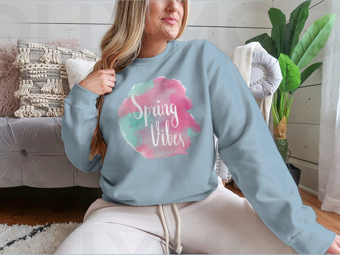 Spring Vibes Watercolor Pink Lettering Design T-shirt_copy_by_System
