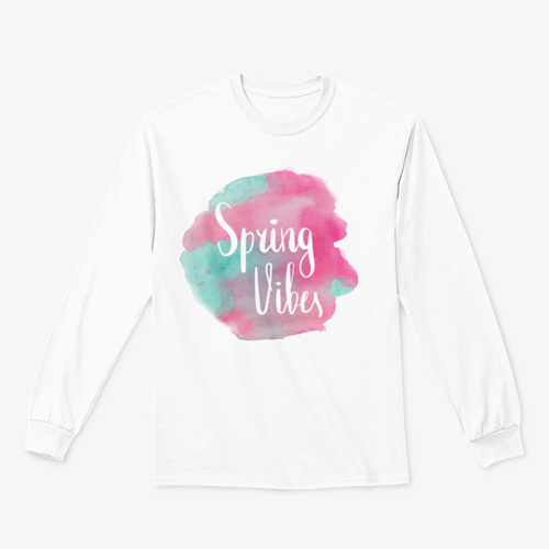 Spring Vibes Watercolor Pink Lettering Design T-shirt_copy_by_System