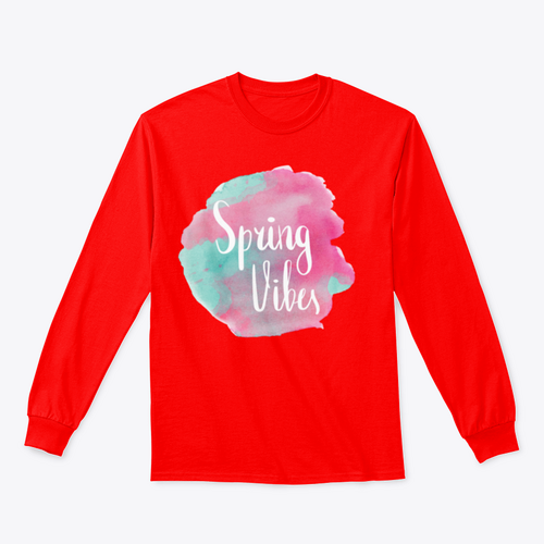 Spring Vibes Watercolor Pink Lettering Design T-shirt_copy_by_System