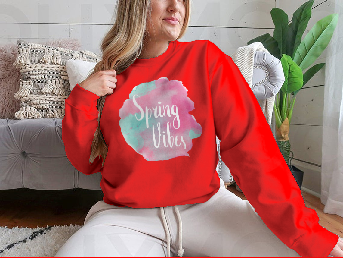 Spring Vibes Watercolor Pink Lettering Design T-shirt_copy_by_System