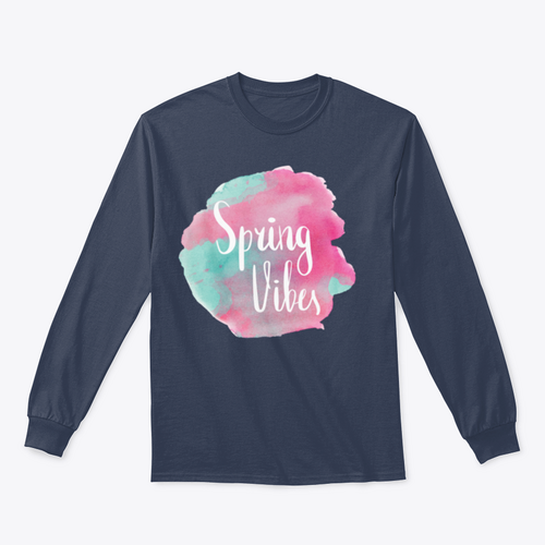 Spring Vibes Watercolor Pink Lettering Design T-shirt_copy_by_System