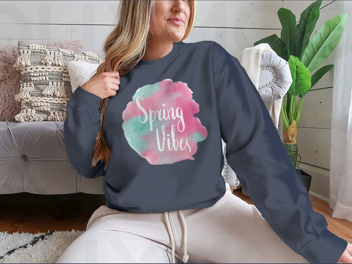 Spring Vibes Watercolor Pink Lettering Design T-shirt_copy_by_System