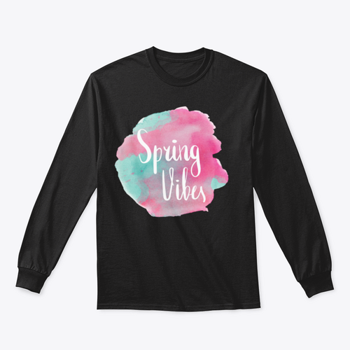 Spring Vibes Watercolor Pink Lettering Design T-shirt_copy_by_System