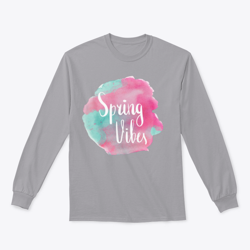 Spring Vibes Watercolor Pink Lettering Design T-shirt_copy_by_System