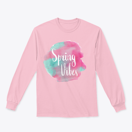 Spring Vibes Watercolor Pink Lettering Design T-shirt_copy_by_System