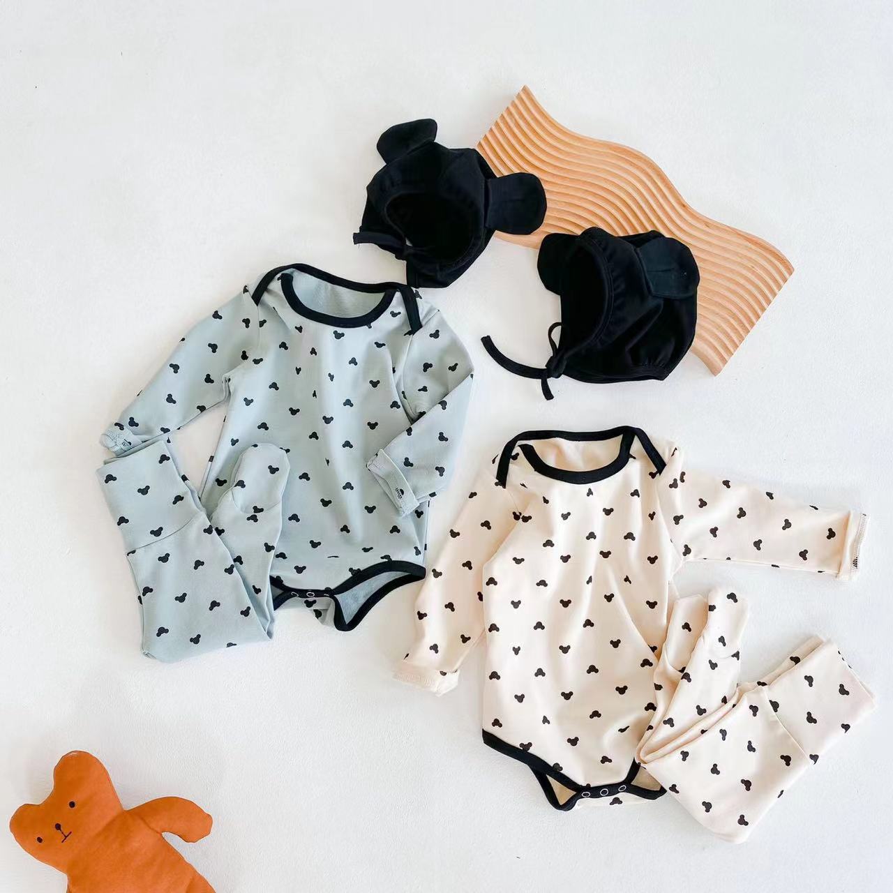 Baby Cartoon Print Pattern Soft Onesies Combo Trousers Sets - ZYTU