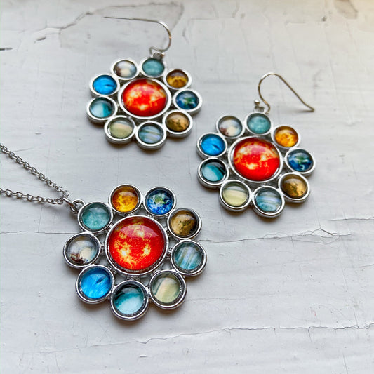 "Shine Bright with Our Solar System Halo Jewelry Set - A Celestial Delight for Space Lovers!"