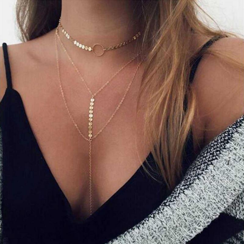 "Unleash Your Inner Style with Our Three-Layer Lariat Choker Necklace - The Ultimate Accessory for Any Outfit"