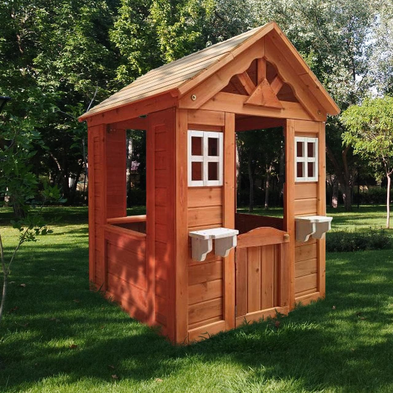 Wooden Playhouse for Age 3-6 Years Boy Girl, Outdoor Cottage Playhouse