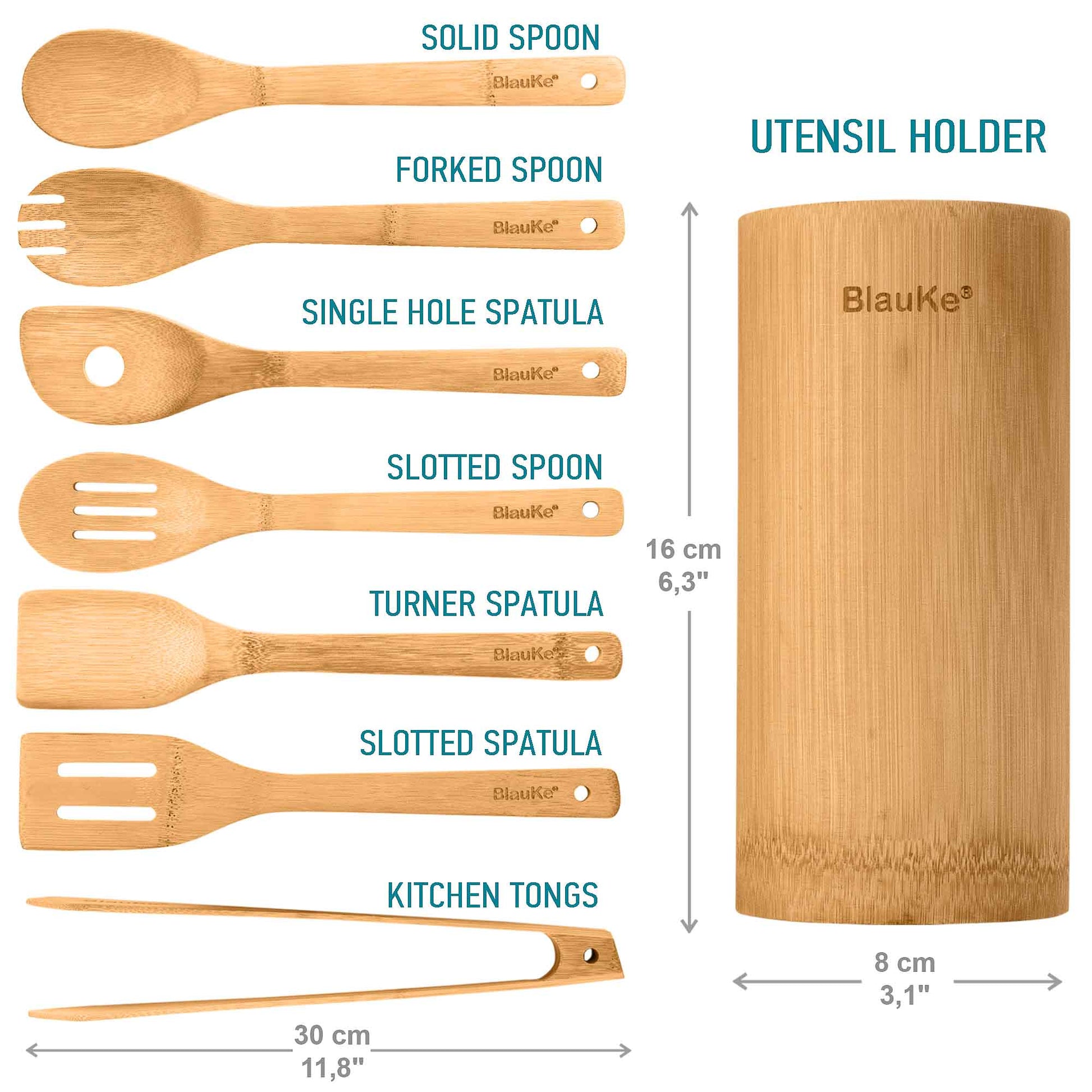 Bamboo Kitchen Utensils Set 8-Pack - Wooden Cooking Utensils - ZYTU