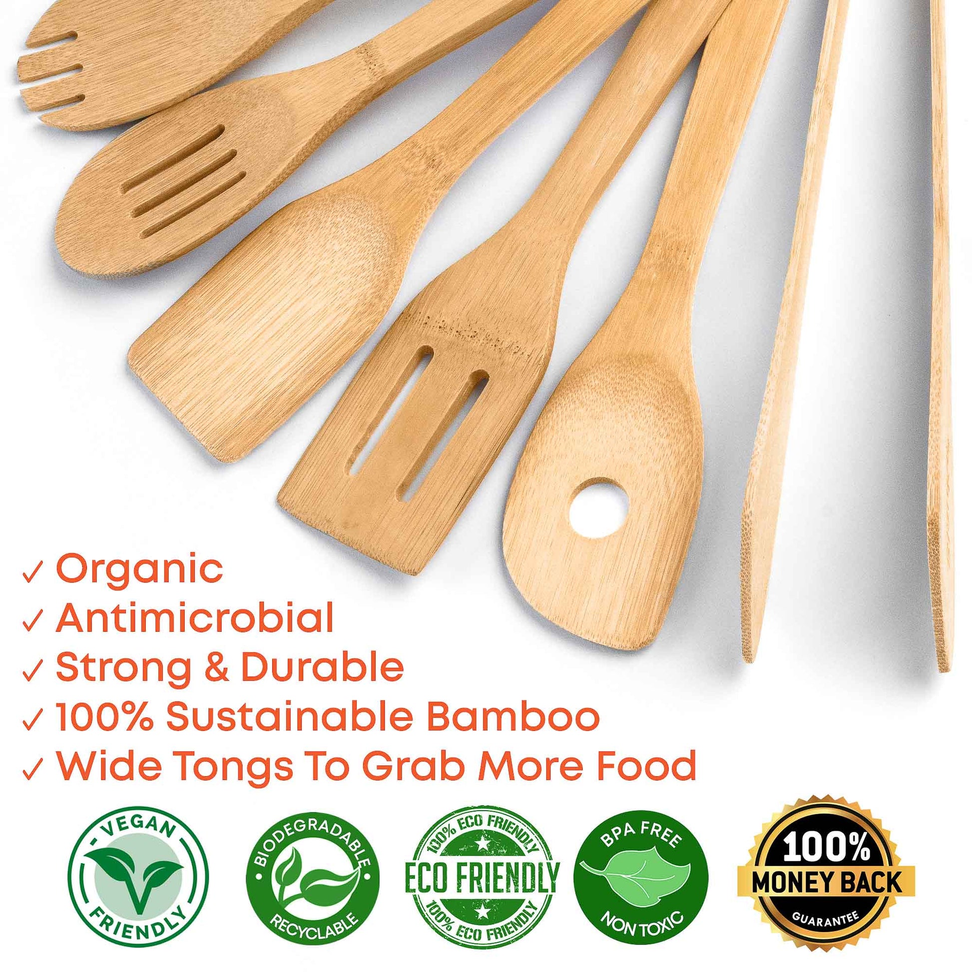 Bamboo Kitchen Utensils Set 8-Pack - Wooden Cooking Utensils - ZYTU