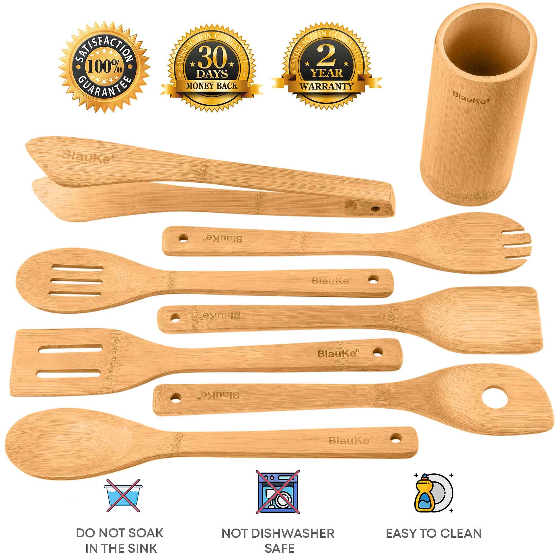 Bamboo Kitchen Utensils Set 8-Pack - Wooden Cooking Utensils - ZYTU