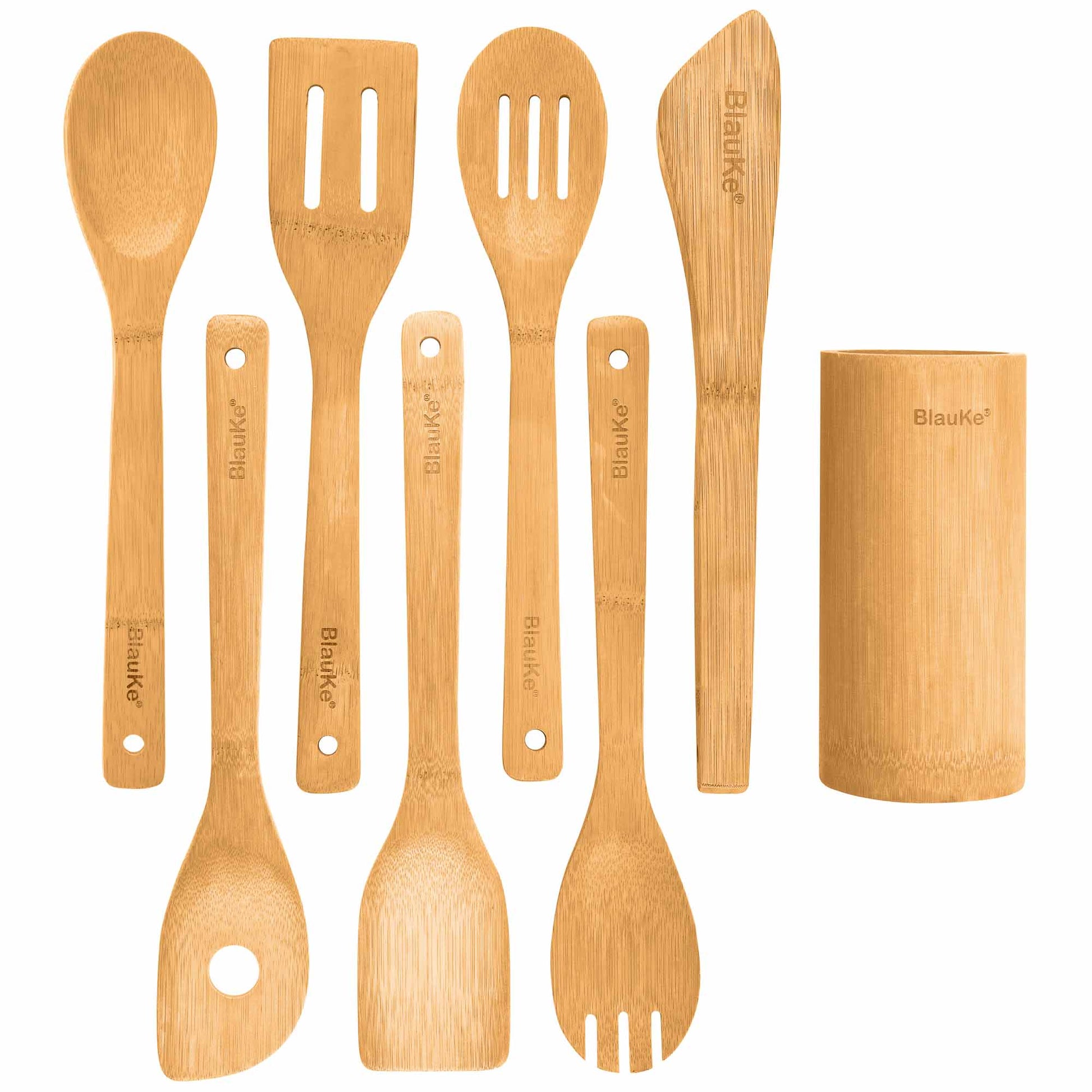 Bamboo Kitchen Utensils Set 8-Pack - Wooden Cooking Utensils - ZYTU