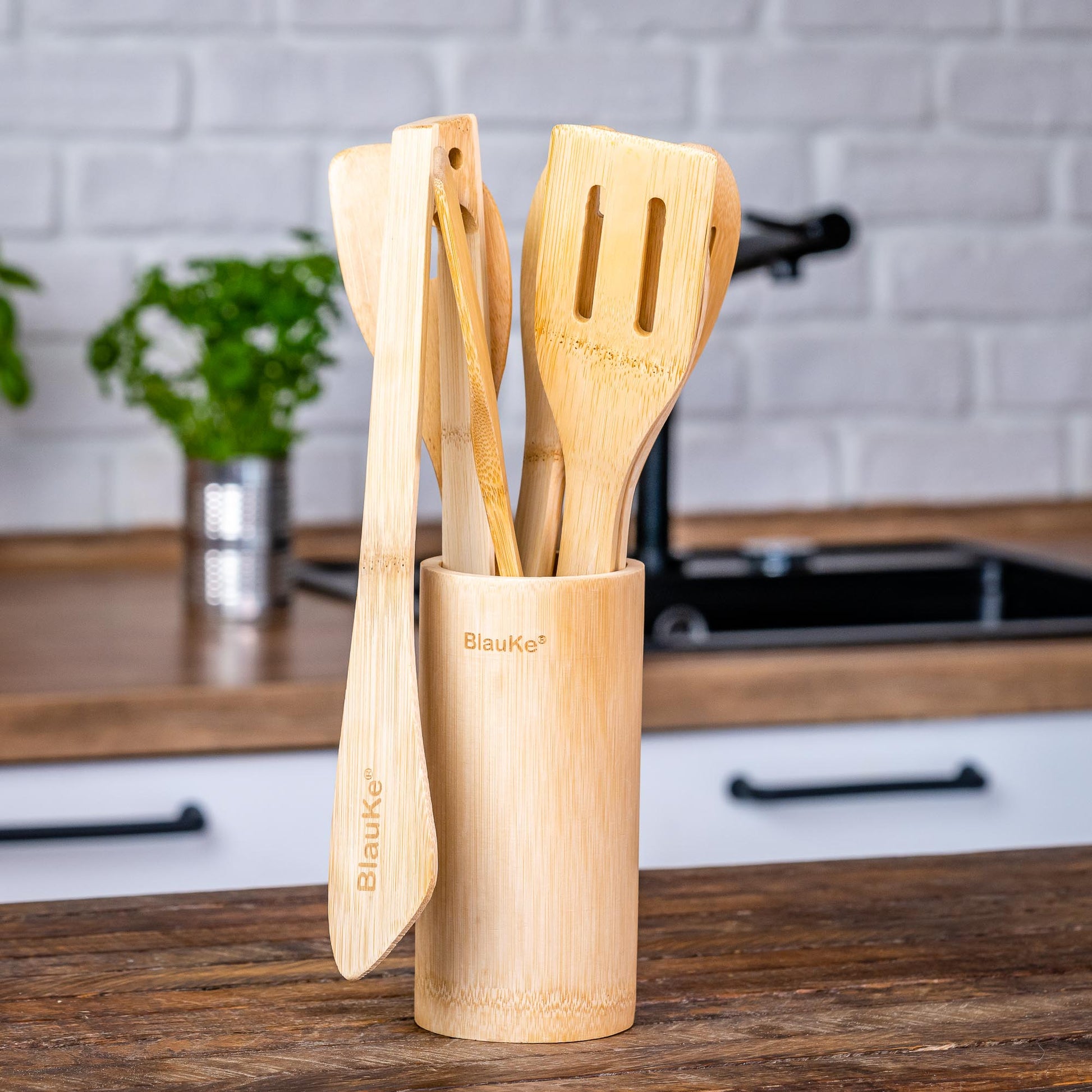 Bamboo Kitchen Utensils Set 8-Pack - Wooden Cooking Utensils - ZYTU